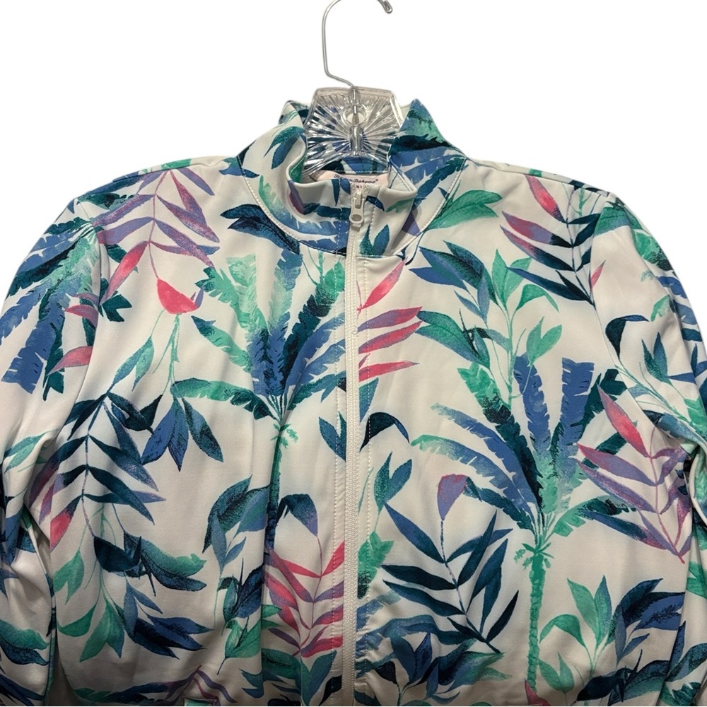 Tommy Bahama Full Zip Tennis Jacket Size S UPF 50 White Floral Golf Pickleball - Picture 3 of 7